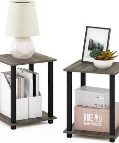 Furinno Simplistic Mesa Auxiliar, Madera compuesta, Roble francés Gris/Negro, Talla única