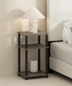 Furinno Just Mesita de Noche giratoria de 3 Niveles, sin Herramientas, Almacenamiento Abierto para Dormitorio o Sala de Estar, Roble francés
