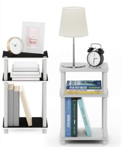 Furinno Just Juego de 2 mesas auxiliares de 3 Niveles, mesita de Noche con estantes Abiertos, Montaje sin Herramientas, para Sala de Estar, Dormitorio, Blanco (Espresso)