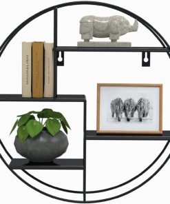 Gadgy ® Estanteria Pared Redonda l con 4 estantes l Estantes Flotantes de Pared l Madera 100% Natural y Metal Soldado Firme l Estilo Industrial/Escandinavo l Ø 42 x 10 cm