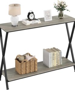 Garvee Mesa Consola Estrecha, recibidores de Entrada de 2 Niveles con Estante de Almacenamiento, Estructura de Metal, Uso en Entrada salón Oficina, 105 x 30 x 81 cm, Gris