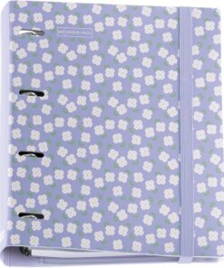 Miquelrius - Carpeta anillas A4 de plástico polyfoam, Carpebloc con un recambio de 100 hojas cuadriculadas + 4 separadores + 1 sobre de polipropileno, Archivador 4 anillas, Cierre de goma, Lavanda