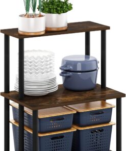 Furinno Turn-N-Tube Estante de Cocina 3 Niveles sin Herramientas, Pin Ámbar/Negro