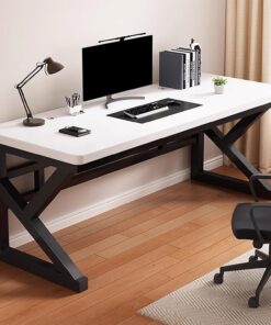 Escritorio Gaming Moderno de 120 x 50 cm (Madera Maciza y Soporte metálico Tipo K), 2,5 cm de Grosor, Elegante Mesa de Oficina con Orificio para cableado, Ideal para Oficina en casa, Color b