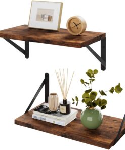 IBUYKE Estantes flotantes profundos para pared, juego de 2 estantes flotantes de 8 pulgadas de profundidad, estante de pared de madera de 16 pulgadas de ancho x 8 de profundidad, estantería flotante