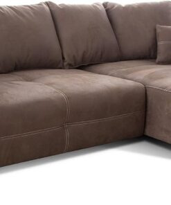 Cavadore Mavericco - Sofá esquinero XXL (Incluye cojín de Respaldo y Cojines, Silla Larga Derecha, Estilo Industrial, 285 x 69 x 170 cm, Microfibra), Color marrón Claro