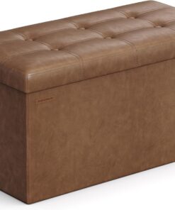 SONGMICS Puff Almacenaje, Baúl de Almacenaje Plegable, 38 x 76 x 38 cm, Taburete Reposapiés, Banco de Cubo, Soporta hasta 300 kg, para Sala de Estar, Dormitorio, Entrada, Marrón Café LSF040K11