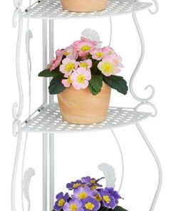 Relaxdays Estantería Esquinera 5 Baldas, Librería Metal, 136x30x30 cm, Plantas, Flores, Adornos, Estilo Vintage, Blanco
