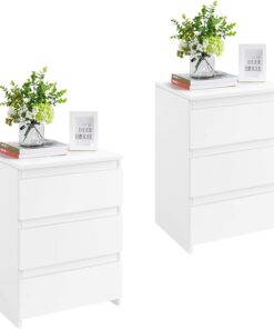 Yaheetech 2pcs Mesitas de Noche con 3 Cajones 45x35x60,5cm | Mesillas de Noche Moderno para Dormitorio Mesa Auxiliares de Madera para Sala de Estar Blanca