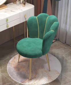 Taburete de terciopelo verde para sala de maquillaje, silla decorativa con patas de metal, tocador y elegante sillón para decoración de dormitorio y sala de estar