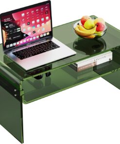 Mesa de Centro Salon, Acrilico Transparente, Pequeña Baja, Verde, 80 x 40 x 40 cm