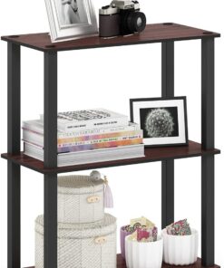 Furinno Estante De Exhibición Multipropósito Compacto De 3 Niveles con Tubo Cuadrado, Tubo Cuadrado, Cerezo Oscuro / Negro