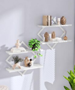 CHOEZON Estanterías Flotantes de Pared, Juego de Estantes de 2 Piezas, Estantes de 2 Niveles, para Sala de Estar, Dormitorio, Cocina, Oficina, Estudio, Blanco DTBJ01P2WB