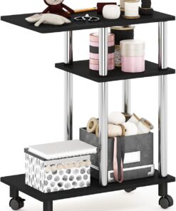 Furinno Turn-N-Tube Mesa Auxiliar de Sofá en Forma de U con Ruedas, Madera de ingeniería, Americano/Acero Inoxidable, 29.5(D) x 50(W) x 62.7(H) cm