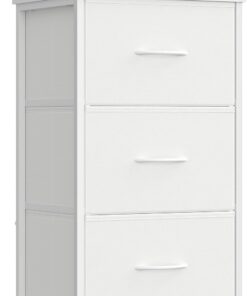 SONGMICS BELLAH Colección - Cómoda, 3 Cajones de Tela, Acero, MDF, Tela no Tejida, para Dormitorio, Armario, Pasillo, Salón, Blanco Nube y Blanco Nieve LGS313WH01