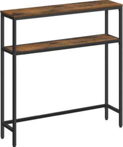 VASAGLE Mesa de Consola de 2 Niveles, Mesa Auxiliar con 2 Estantes, 20 x 80 x 80 cm, para Sala de Estar, Pasillo, Recibidor, Marrón Rústico y Negro Tinta LNT130K01