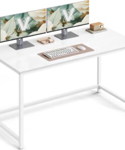 VASAGLE Escritorio, Mesa Oficina Pequeña y Estación Trabajo, Mesa para Teletrabajo, Estudio, Dormitorio, 60 x 120 x 76 cm, Estilo Moderno, Estructura Metal, Blanco Arce LWD039W01