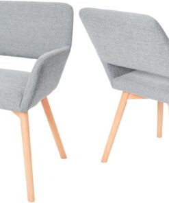 CangLong Pack de 2 Sillas, Diseño Nórdico y Vintage con Asiento Acolchado y Respaldo Ergonómico, para Salón, Comedor o Dormitorio, Gris, Tejido, Espuma, Madera, 2 Unidades