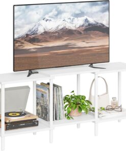 Mueble TV Muebles de Salon Mesa TV de Madera con 2 Niveles de Estantes Abiertos para Sala de Estar y Dormitorio Blanco LTS107W