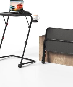 MEUBLE Cosy Escritorio Plegable Mesa Auxiliar con Altura Ajustable Sin Montaje para Ordenador Sofá Ahorro de Espacio Bandeja Cama Mesita Soportes de Regazo en Forma de Z, Negro