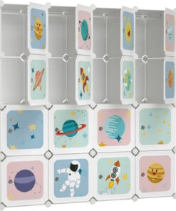 SONGMICS Estantería Modular, Armario Modular con Puertas, Estantería plástico Infantil de 16 Cubos, 4 Barras de Colgar Ropa, Zapatos, Juguetes, 123 x 41 x 123 cm, Blanco LPC905W01