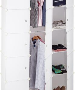 Relaxdays Armario Modular con 11 Compartimentos y 2 Barras, Plástico, Blanco, 181 x 110 x 37 cm