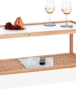 Relaxdays Mesa de Centro con Tablero Cristal, Mesita Sofá con Estante, Madera de Nogal, Salón, 40x80x40 cm, Natural