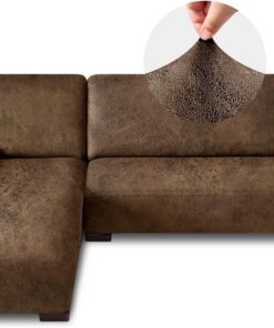 Fundas para sofá modular, aspecto de cuero, en forma de L, 2 piezas, funda elástica suave para sofá modular, protector de muebles antideslizante (sofá de 3 plazas + diván derecho de 3