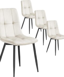 VASAGLE Sillas de Comedor de Terciopelo, Carga 120 kg Cada Una, Sillas de Cocina Acolchadas con Pies Ajustables, Estilo Moderno, para Salón, Juego de 4, Beige Capuchino KDC080LH01