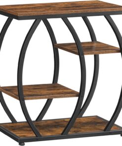 HOOBRO Mesa Auxiliar Estilo Industrial, Mesita de Centro con 4 Estantes, Mesa de Sofá Estrecha con Tableros y Estructura Metálica, para Sala, Dormitorio o Despacho, Marrón Vintage y Negro EBF164BZ01