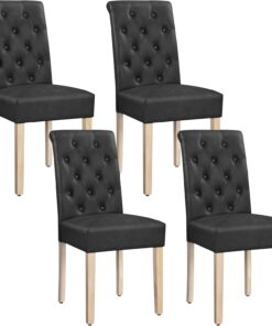 Yaheetech Juego de 4 Sillas de Comedor Acolchada de Piel sintética Negro | Ergonómico, Diseño Moderno, con Respaldo Alto, Montaje Rápido, Tejido transpirable, Silla para Comedor Cocina