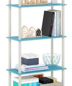 Furinno Estante De Exhibición Multipropósito De 5 Niveles De Giro Y Tubo, Azul Claro / Blanco