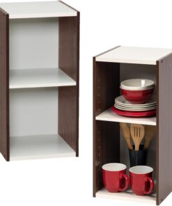 Iris Ohyama Estantería Espacio Ahorrador de 2 Niveles Ancho, Marrón Ajustable, Multiuso, Modular, para Sala, Oficina, Habitación, Organizadora, Librería, Montaje Fácil, UB-6030