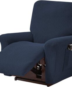 Ele ELEOPTION Funda de Sofá Recliner Elástica - 4 Piezas para Sillón de Descanso, Relax y Masaje - Elastano Jacquard - Color Azul Oscuro