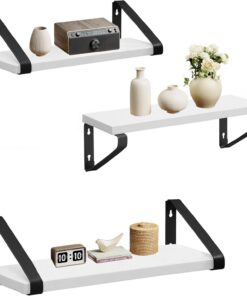 VASAGLE Estantes de Pared, 2 Formas de Montaje, Cocina | Estantes flotantes, juego de 3, estantes decorativos, salón, baño, cocina, Blanco y Negro, LWS033B14