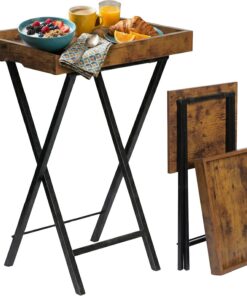 Relaxdays Mesa Auxiliar con Bandeja extraíble, Plegable, 70 x 48 x 36 cm, Estilo Industrial, marrón/Negro