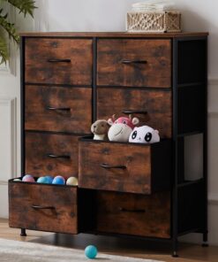 DUMOS Cómoda con cajones – Multifuncional para Dormitorio Adecuado para Dormitorio, Pecho de Drawers con 8 cajones, Cómoda de Tela con Marco de Acero Estable, Ideal para Dormitorio, salón (marrón)