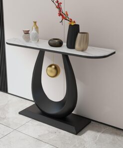 Consola recibidor Moderna Estrecha, Mesa Consola detrás del sofá | Con piedra sinterizada, estructura metálica y estante abierto para pasillo, salón y dormitorio(Black A,31.5x11.8x31.5in)