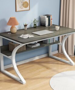 Escritorio de Oficina Grande, escritorios Modernos para computadora, Mesa de Estudio, Trabajo y Gaming con Estructura metálica para Oficina en casa(Gray+White Frame,80x60x74cm)