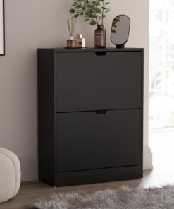 Vida Designs Zapatero con 2 cajones, Ahorro de Espacio, con 2 cajones abatibles, Mueble para Pasillo y Sala de Estar, 100% Certificado FSC (Negro)