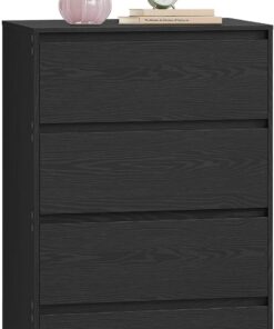 VASAGLE Colección Kailyn - Cómoda de 4 Cajones para Dormitorio, Armario de Almacenamiento, Mueble para Ropa, 40 x 60 x 97,4 cm, Estilo Moderno, Negro Ébano LTS614BE05