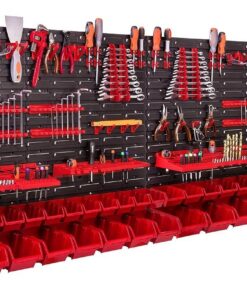 Estantería de pared (230 x 78 cm, 46 unidades) Cajas apilables para almacenaje, extrafuertes placas de pared, estantería extensible, estantería de taller,