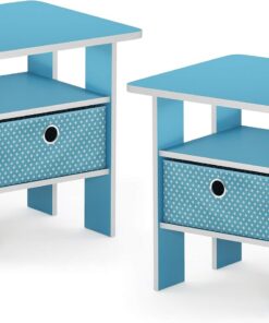 Furinno Andrey MESA Mesilla de Noche con Cajón, Paquete de 2, Azul Claro