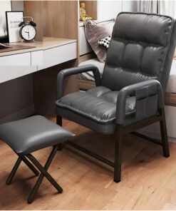 Silla moderna de cuero gris con respaldo ajustable y silla otomana ergonómica de respaldo alto con acolchado grueso, sillón reclinable individual para máxima comodidad