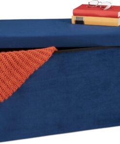 Relaxdays Banco Almacenaje, Funda de Terciopelo, 80 L, Salón, Dormitorio, Baúl Almacenamiento, 38 x 77 x 39 cm, Azul
