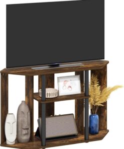 Furinno Clásico Soporte Postes de plástico para TV Pulgadas, Engineered Wood, Pino Ámbar/Negro, 43-Inch