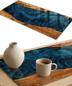 Tapa para Mesa de Centro 140x70 cm | Rectangular | Bordes Pulidos | Ondas de madera | Pies Antideslizantes | con Impresión Decorativa | Vetro Temperato | para la Cocina y Salón