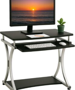 Techly - Escritorio compacto para PC con bandeja extraíble - Modelo ICA-TB 328BK – Superficie de trabajo y bandeja en fibra de madera - Estructura de metal - Color negro/grafito - 700 mm de ancho - 550 mm de profundidad - 760 mm de altura