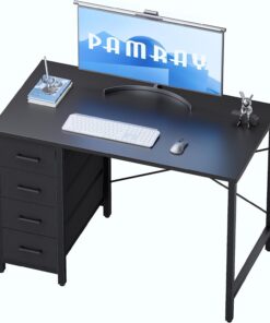 PAMRAY Escritorio para PC de 80 cm con 4 cajones, Pequeño Escritorio para el hogar, Dormitorio, Estudio, Escritorio para PC Sencillo y Moderno, Negro