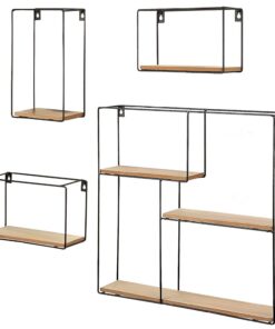 AKTIVE MAX Home Set 4 estanterías de Pared, Carga máxima 6 kg, Decorativas, Rectangulares, Estructura metálica, con baldas, Efecto Madera, para salón, Dormitorio, Oficina, Baño (18470)